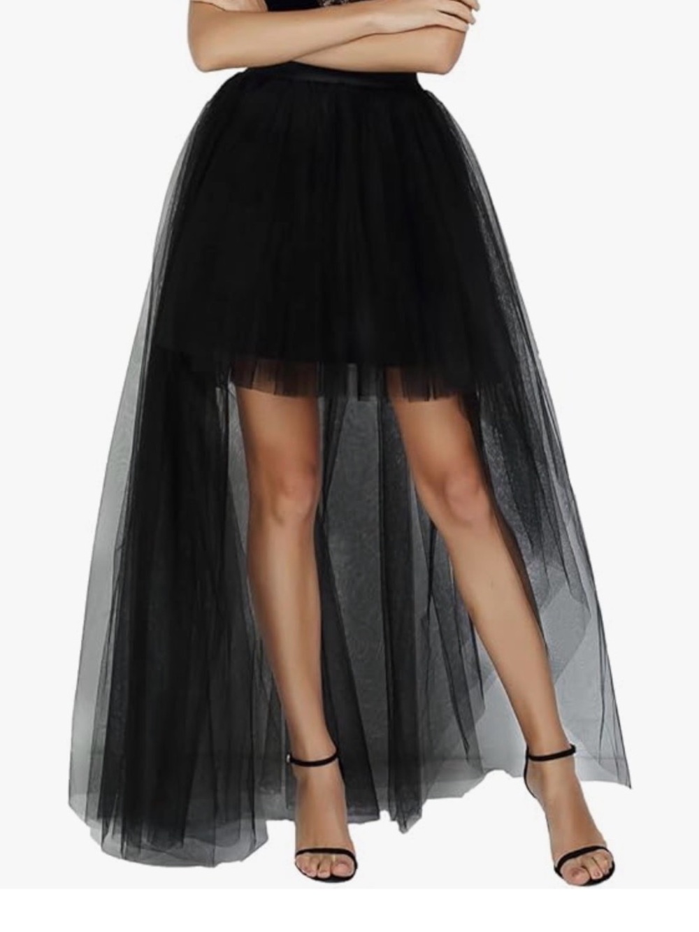 Hi-Lo Dovetail Long Tulle Maxi Skirt Steampunk for Party Wedding Prom Black (M)